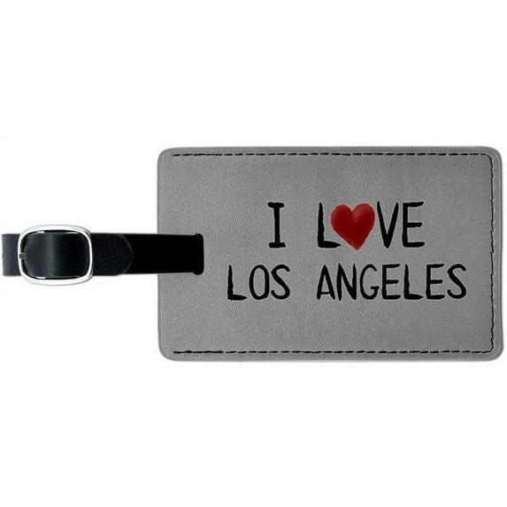 I Love Los Angeles Written on Paper Leather Luggage ID Tag Suitcase Carry-On