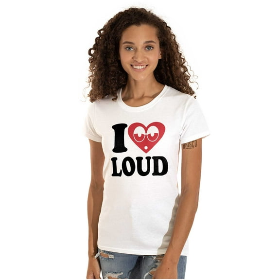 I Love Loud Heart Eyes Funny EDM Pot Womens Slim Fit Graphic Tee Brisco Brands S