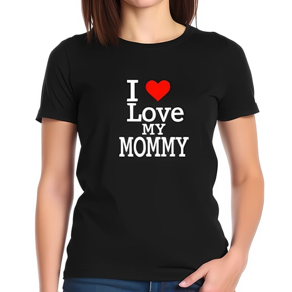 I Love Love MY MOMMY Cotton Short Sleeve T-Shirt - Bold Heart Design for Casual Outings & Gifts