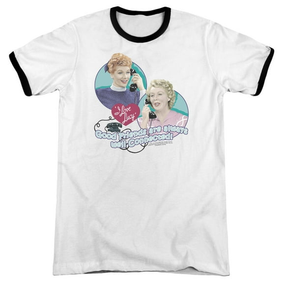I Love Lucy Always Connected Adult Ringer T-Shirt White Black
