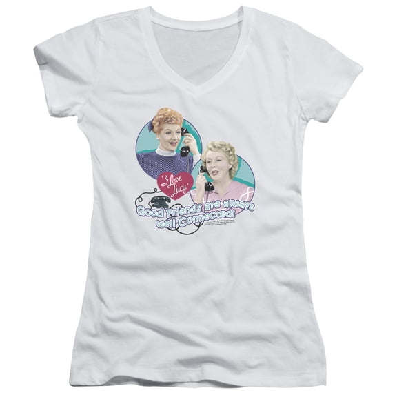 I Love Lucy Always Connected Junior Women's T-Shirt V-Neck White