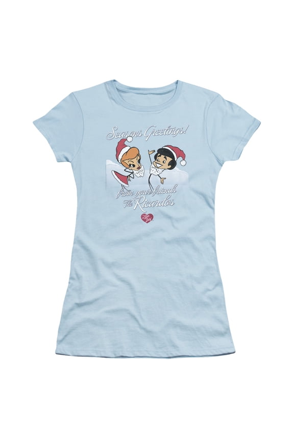 I Love Lucy - Animated Christmas - Juniors Teen Girls Cap Sleeve Shirt - Medium