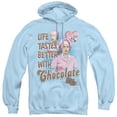 thumbnail image 1 of I Love Lucy Better With Chocolate Adult Pullover Hoodie Sweatshirt Light Blue, 1 of 1