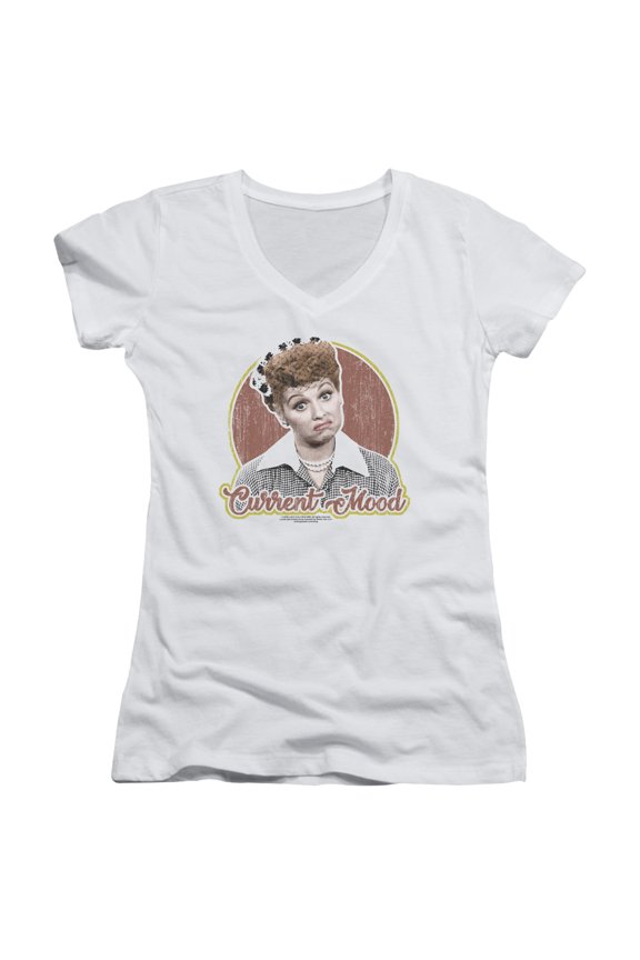 I Love Lucy Current Mood Junior Women's T-Shirt V-Neck White