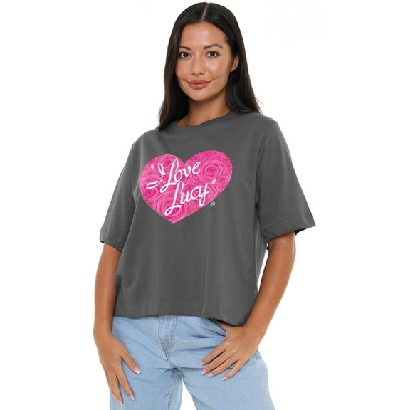 I Love Lucy Floral Logo Women's Boxy Cropped T-Shirt Casual Graphic Tee