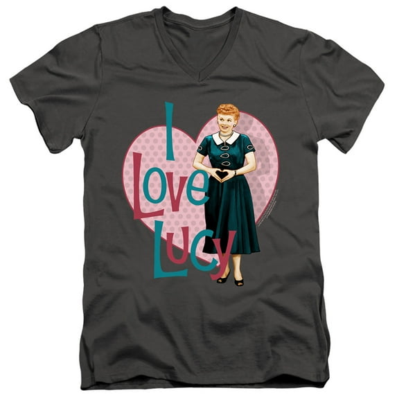 I Love Lucy Heart You S/S Adult V-Neck 30/1 T-Shirt Charcoal