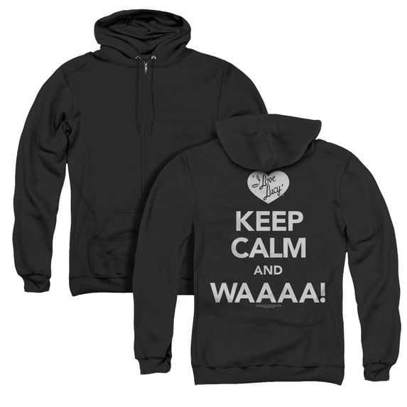 I Love Lucy Keep Calm Waaa (Back Print) Adult Zipper Hoodie Sweatshirt Black