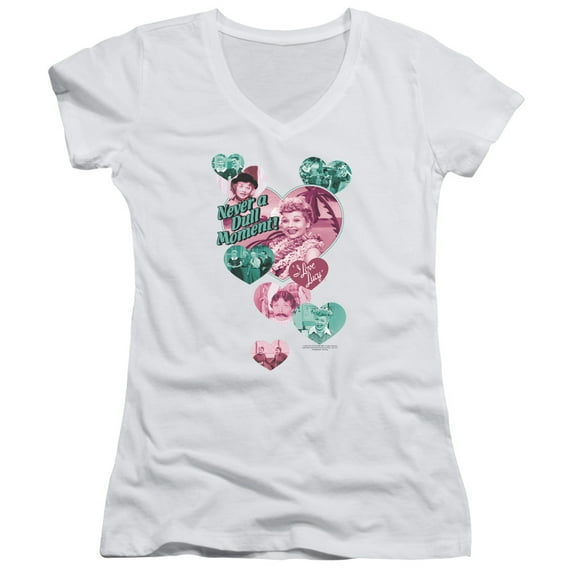 I Love Lucy Never A Dull Moment Junior Women's T-Shirt V-Neck White