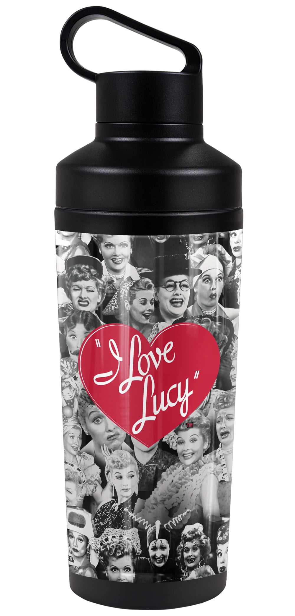 I Love Lucy Official Faces 18 oz Insulated Water Bottle, Leak Resistant, Vacuum Insulated Stainless Steel with 2-in-1 Loop Cap