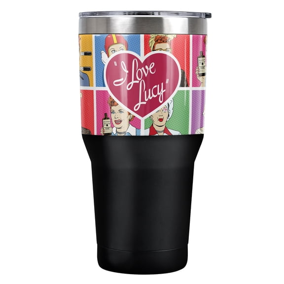 I Love Lucy Official Square Faces 30 oz Travel Tumbler, Stainless Steel, Vacuum Insulated with Leak Resistant Slide-Lock Lid
