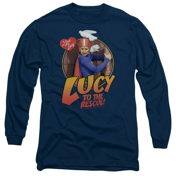 I Love Lucy To The Rescue Long Sleeve Adult 18/1 T-Shirt Navy