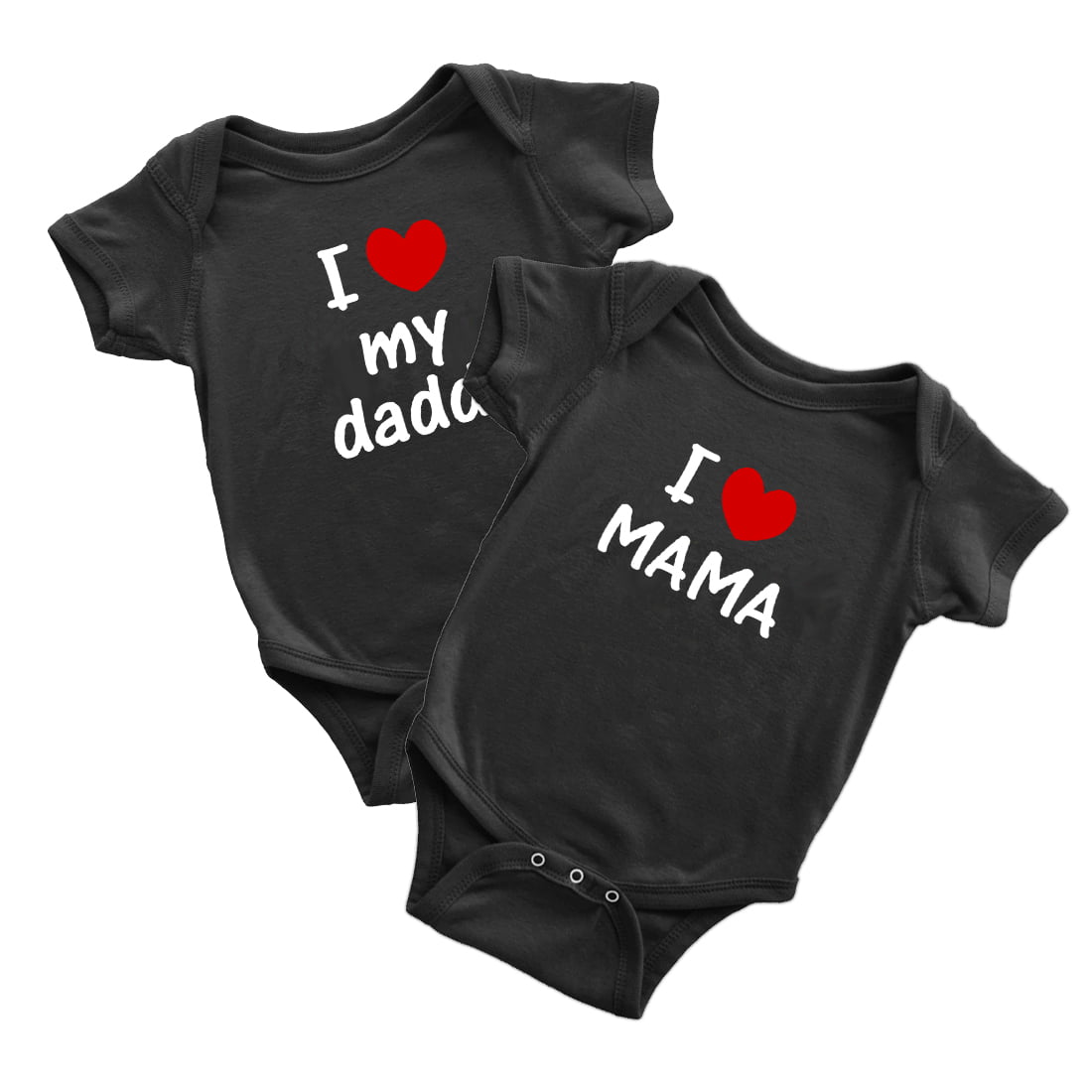 I Love MAMA PAPA Twins Baby Clothes Jumpsuit Bodysuit (Black, 0-3M)