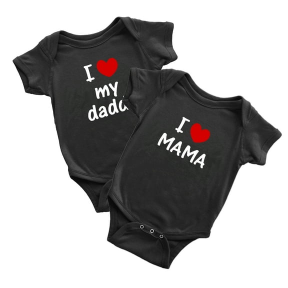 I Love MAMA PAPA Twins Baby Clothes Jumpsuit Bodysuit (Black, 18-24M)
