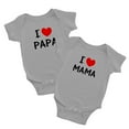 thumbnail image 1 of I Love MAMA PAPA Twins Baby Clothes Jumpsuit Bodysuit (Gray, 3-6M), 1 of 5