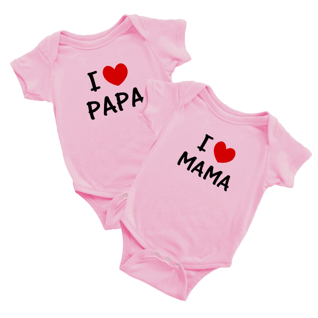 I Love MAMA PAPA Twins Baby Clothes Jumpsuit Bodysuit (Pink, 0-3M)