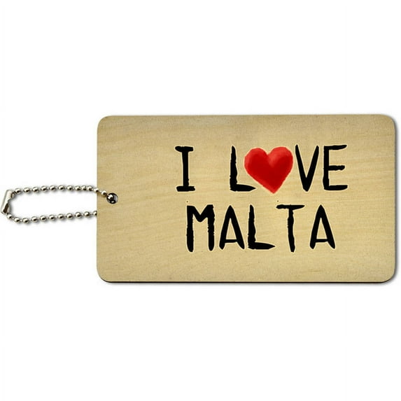 I Love Malta Written on Paper Wood ID Tag Luggage Card for Suitcase or Carry-On