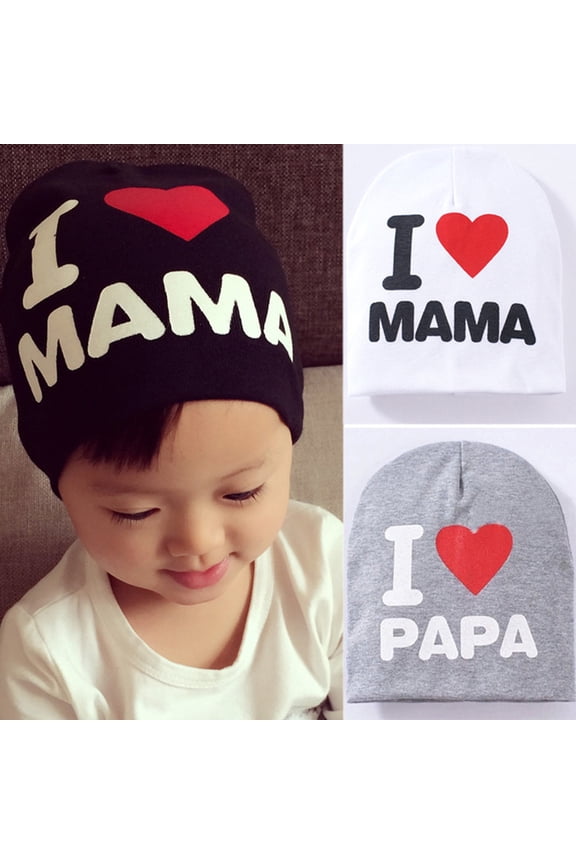 I Love Mama/Papa Letter Print Baby Boy Girl Beanie Cap Elastic Outdoor Skull Hat