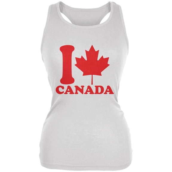 I Love Maple Leaf Heart Canada Juniors Soft Tank Top White LG