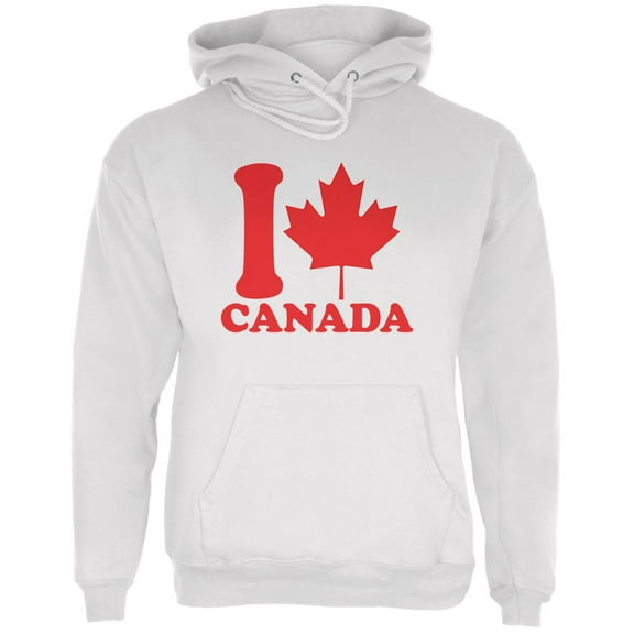 I Love Maple Leaf Heart Canada Mens Hoodie White SM