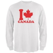 I Love Maple Leaf Heart Canada Mens Long Sleeve T Shirt White SM