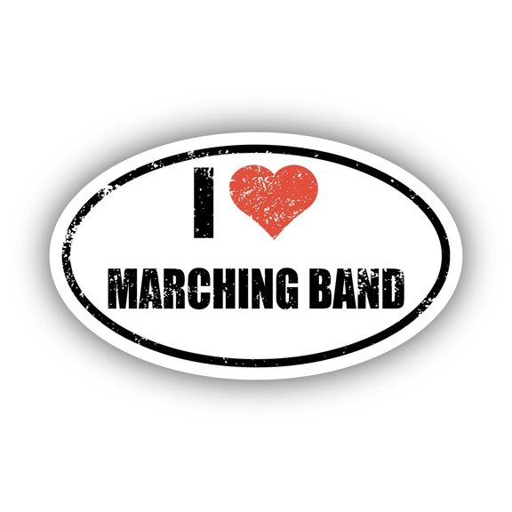 I Love Marching Band I Heart Euro Oval Sticker Vinyl 3M Decal 3 In x 5 In
