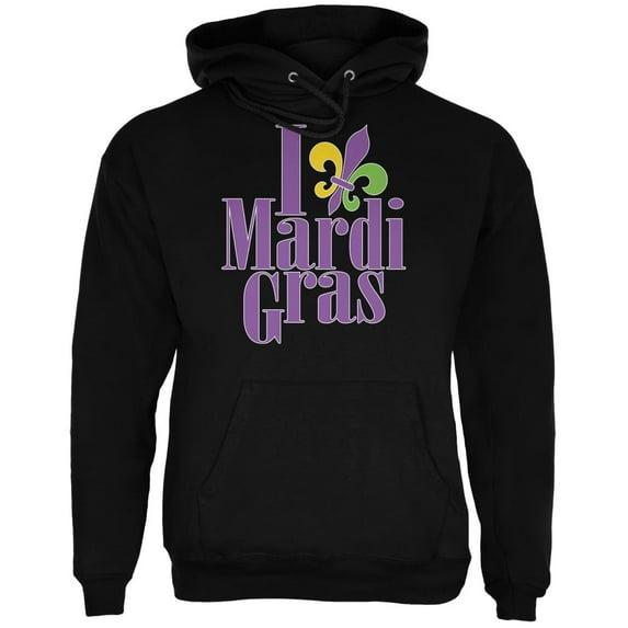 I Love Mardi Gras Fleur De Lis Black Adult Hoodie - Medium