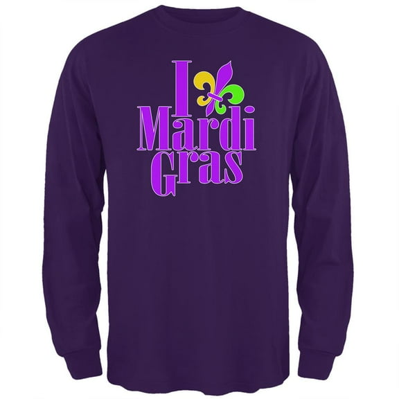 I Love Mardi Gras Fleur De Lis Mens Long Sleeve T Shirt Purple X-LG