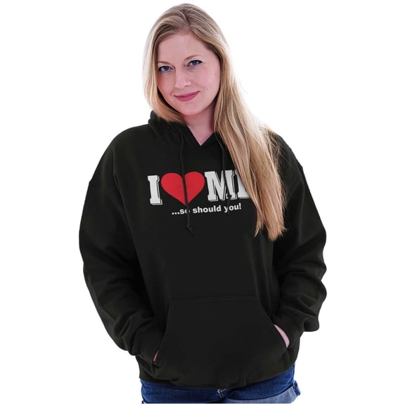 I Love Me Funny Flirty Valentines Day Women Plus Size Graphic Pullover Hoodie Brisco Brands 2X