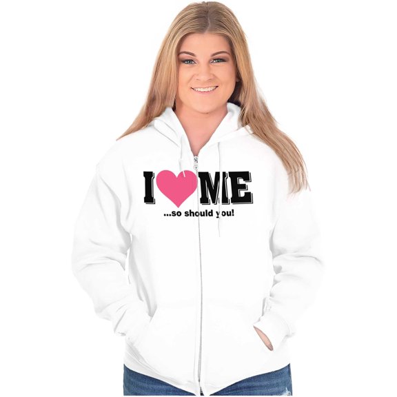 I Love Me Funny Flirty Valentines Day Womens Plus Size Graphic Zipper Hoodie Brisco Brands 5X