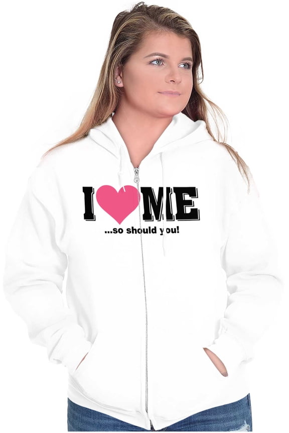 I Love Me Funny Flirty Valentines Day Womens Plus Size Graphic Zipper Hoodie Brisco Brands 2X