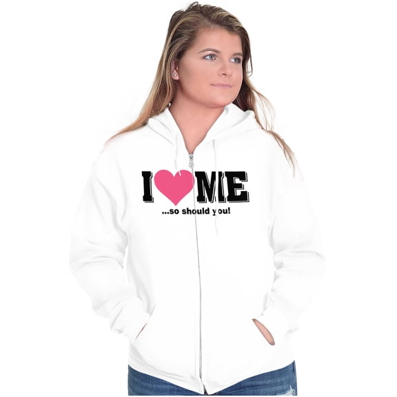 I Love Me Funny Flirty Valentines Day Womens Plus Size Graphic Zipper Hoodie Brisco Brands 4X