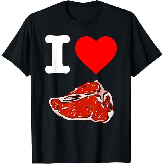 I Love Meat I Heart Juicy Steak Meat Lover T-Bone Manly Eats T-ShirtMen and women, Black T-shirt, size: Extra large