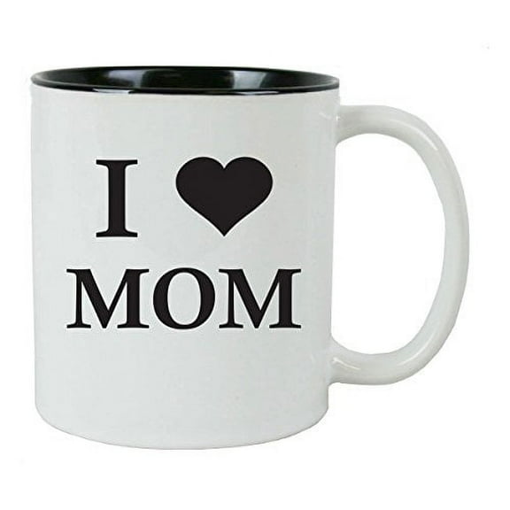 I Love Mom 11 oz White Ceramic Coffee Mug (Black) with FREE Gift Box - Great Gift for Mothers's Day Birthday or Christmas Gift for Mom Grandma Wife