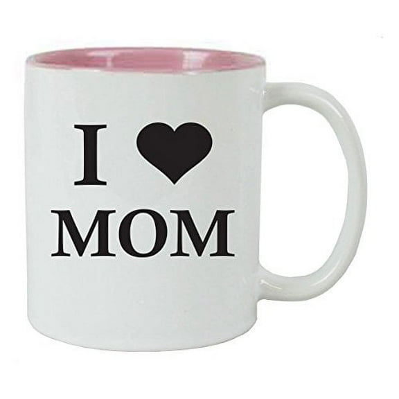 I Love Mom 11 oz White Ceramic Coffee Mug (Pink) with FREE Gift Box - Great Gift for Mothers's Day Birthday or Christmas Gift for Mom Grandma Wife