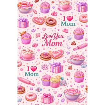 I Love Mom Baking Cookies, Cupcake Pattern Edible Chocolate Transfer Sheet, by Tnct. (1 Count)