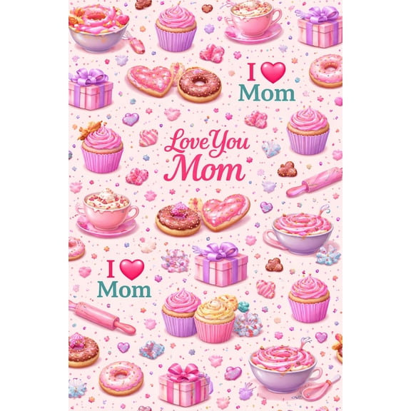 I Love Mom Baking Cookies, Cupcake Pattern Edible Image Cake Border Strips, by Tnct. (1 Count)