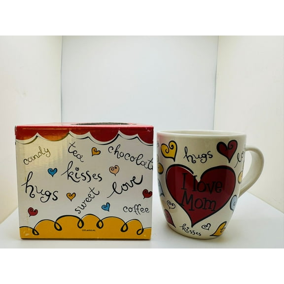 I Love Mom Coffee Mug Cute and Heartfelt Gift for Mom - Cute & Decorative Ceramic Cup with Hearts and Kisses