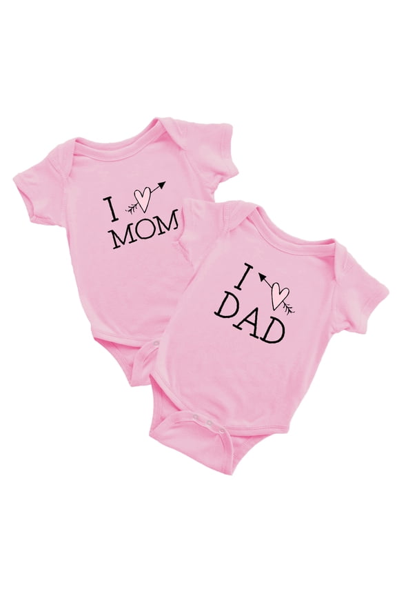 I Love Mom and I Love Dad Newborn Twins Bodysuit Baby Boys Girls Sister Brother (Pink, 0-3M)