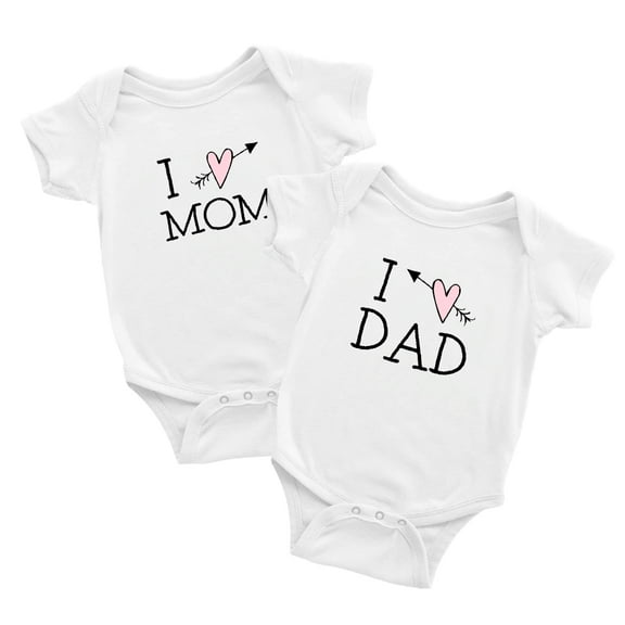 I Love Mom and I Love Dad Newborn Twins Bodysuit Baby Boys Girls Sister Brother (White, 18-24M)