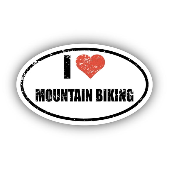 I Love Mountain Biking I Heart Euro Oval Sticker Vinyl 3M Decal 3 In x 5 In