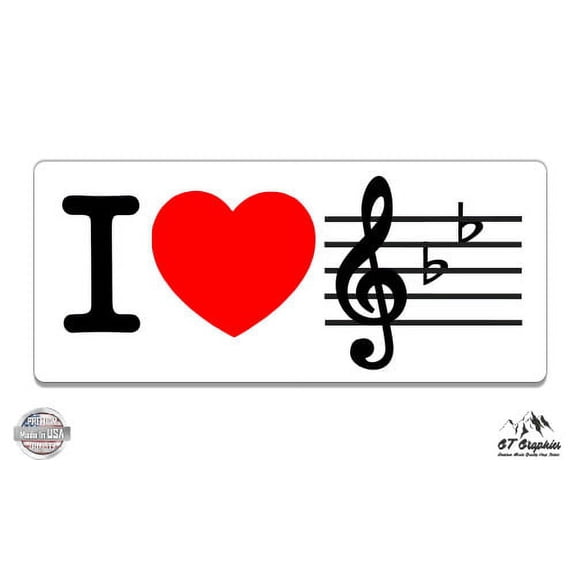 I Love Music B Flat Clarinet Trumpet Saxophone - 3" Vinyl Sticker - For Car Laptop I-Pad Phone Helmet Hard Hat - Waterproof Decal