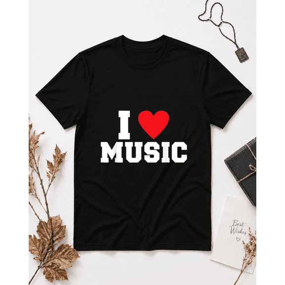 I Love Music Classic G-Clef Notes Melody Rhythm Musician Slogan Unisex T-Shirt, S-5XL