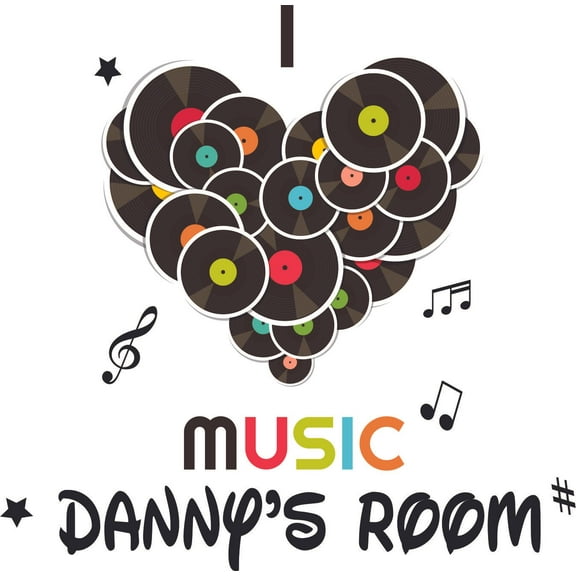 I Love Music Music Room Disc Design Heart Decor Wall Sticker Art Design Decal for Girls Boys Kids Room Bedroom Nursery Kindergarten House Fun Home Decor Stickers Wall Art Vinyl Decoration (40x40 inch)