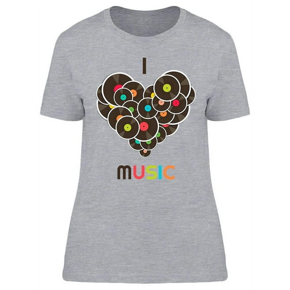 I Love Music Vinyl Design T-Shirt Women -Image by Shutterstock, Female Large