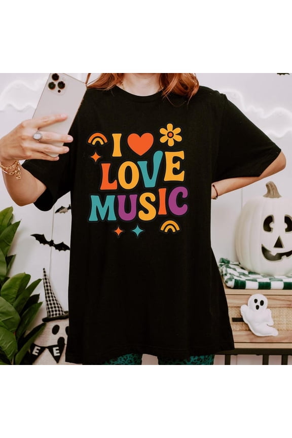 I Love Music shirt, retro music hoodie, colorful music sweaT-Shirt, t-rendy music merch, gift for music lovers, groovy T-EE, youth music design