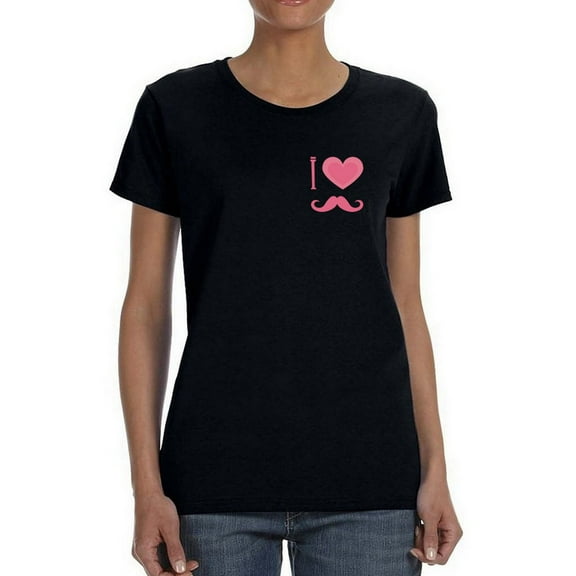 I Love Mustache Women Black T-Shirt, Female XX-Large