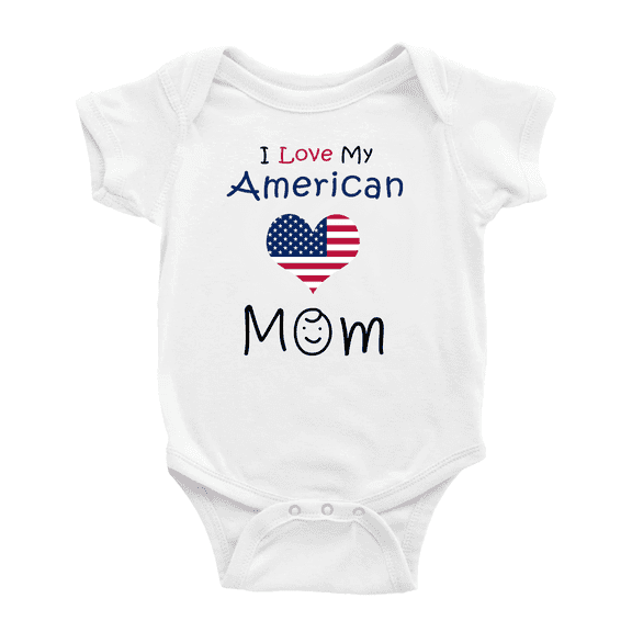 I Love My American Mom Cute Baby Romper Bodysuit For Boy Girl (White, 6-12 Months)