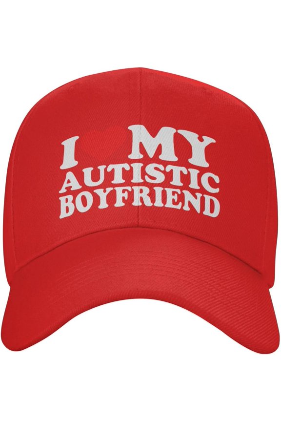 I Love My Autistic Boyfriend Trucker Hat Men Women Baseball Cap Dad Hat Adjustable Black