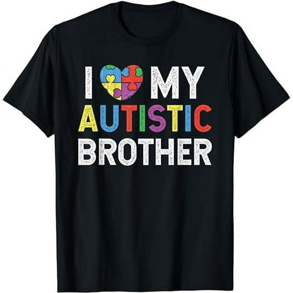 I Love My Autistic Brother Autism Awareness Heart Puzzle T-Shirt