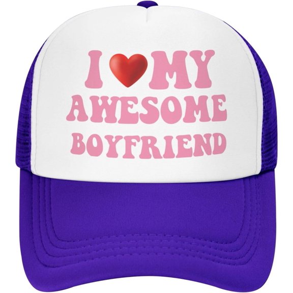 I Love My Awesome Boyfriend Funny Hat Mesh Baseball Caps Women Men Trucker Hat